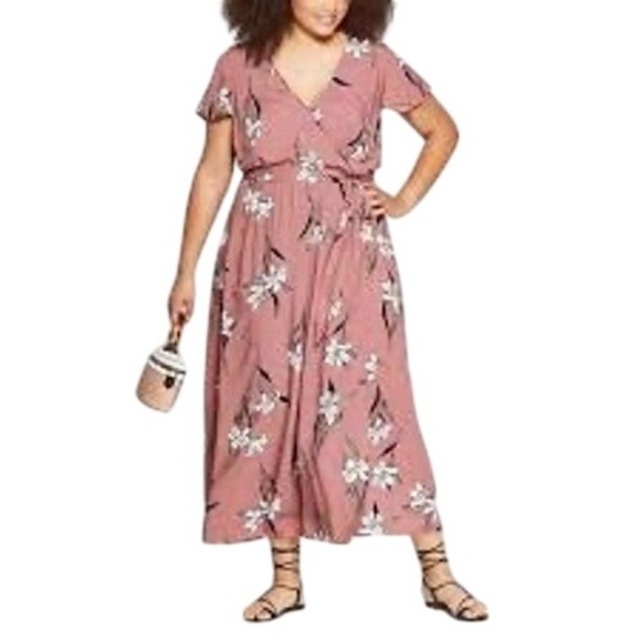 Ava & Viv Dresses & Skirts - Ava & Viv Plus Size Floral Wrap Maxi‎ Dress Mauve Short Sleeve
